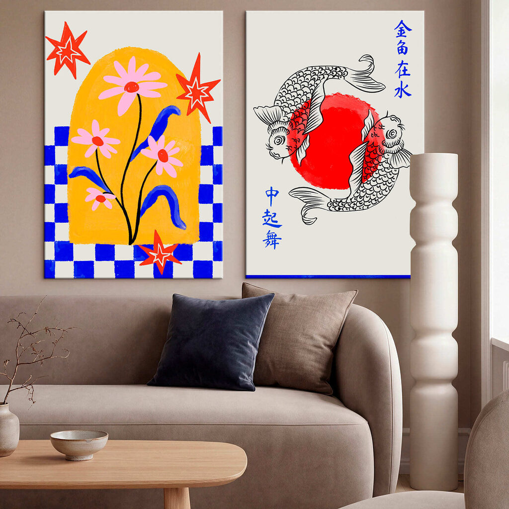 Twee kaarten met bloemen en vissen — interieur 3