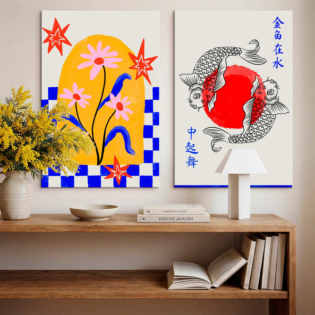 Twee kaarten met bloemen en vissen — interieur 1