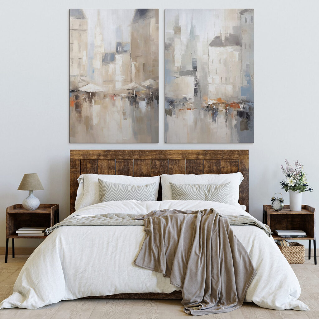 Schilderij van een stad in een interieur