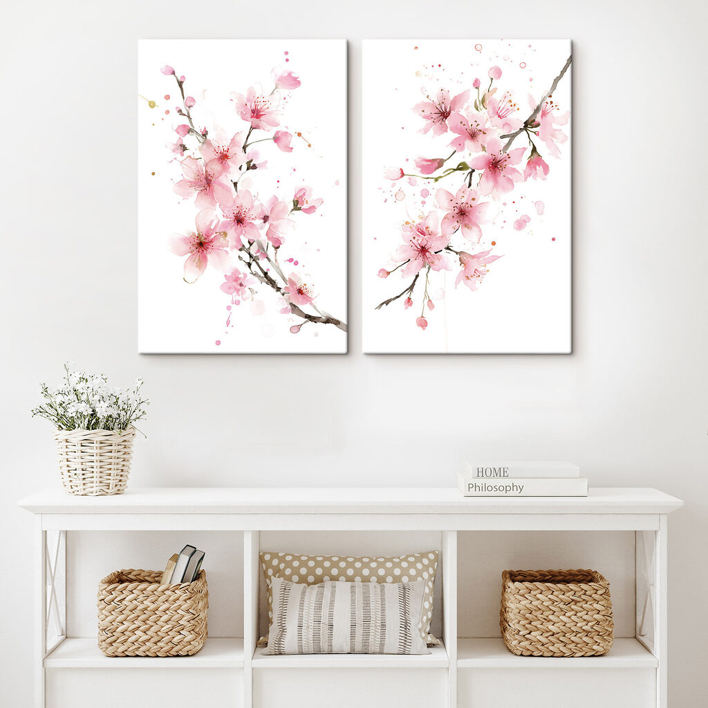Aquarel van roze bloemen in een interieur