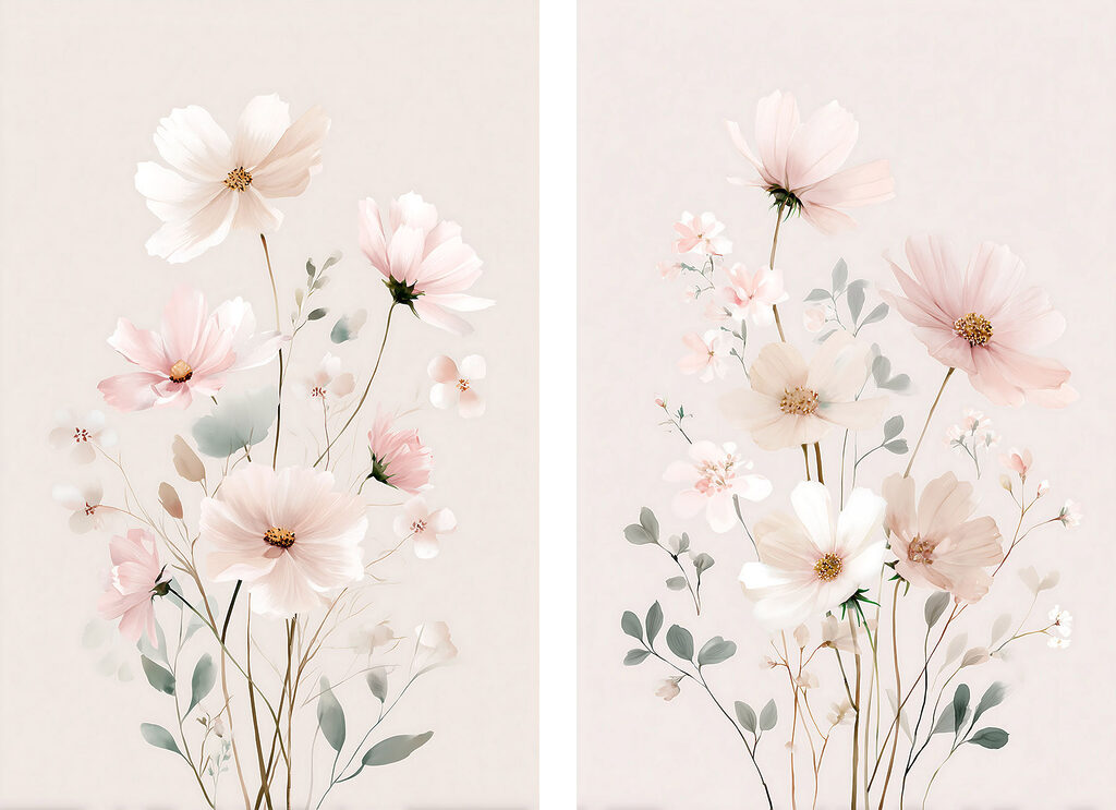 Een paar bloemen op een witte achtergrond — volledig ontwerp