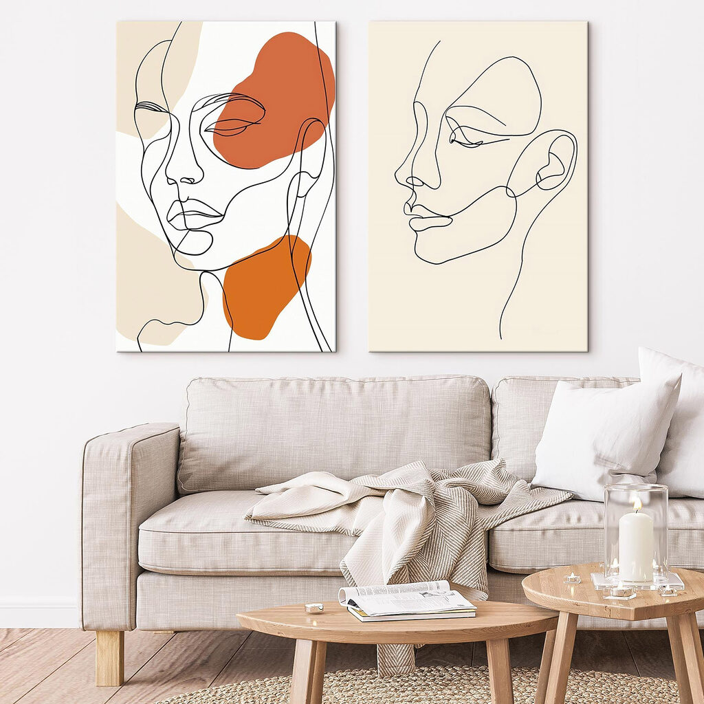 Tekening van het gezicht van een vrouw in een interieur