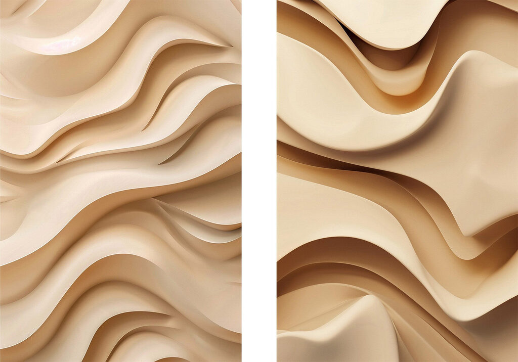 Vloeiende vormen in zachte beige tinten — volledig ontwerp