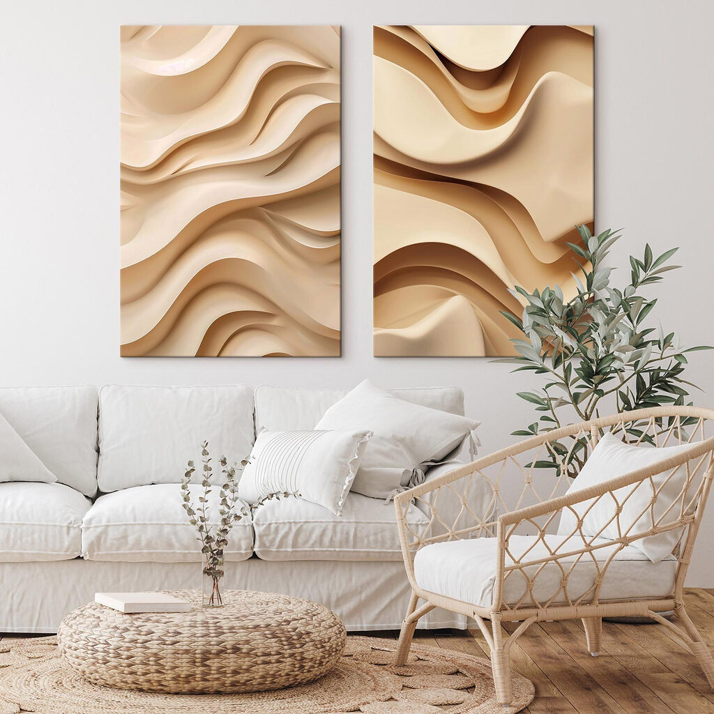 Vloeiende vormen in zachte beige tinten in een interieur