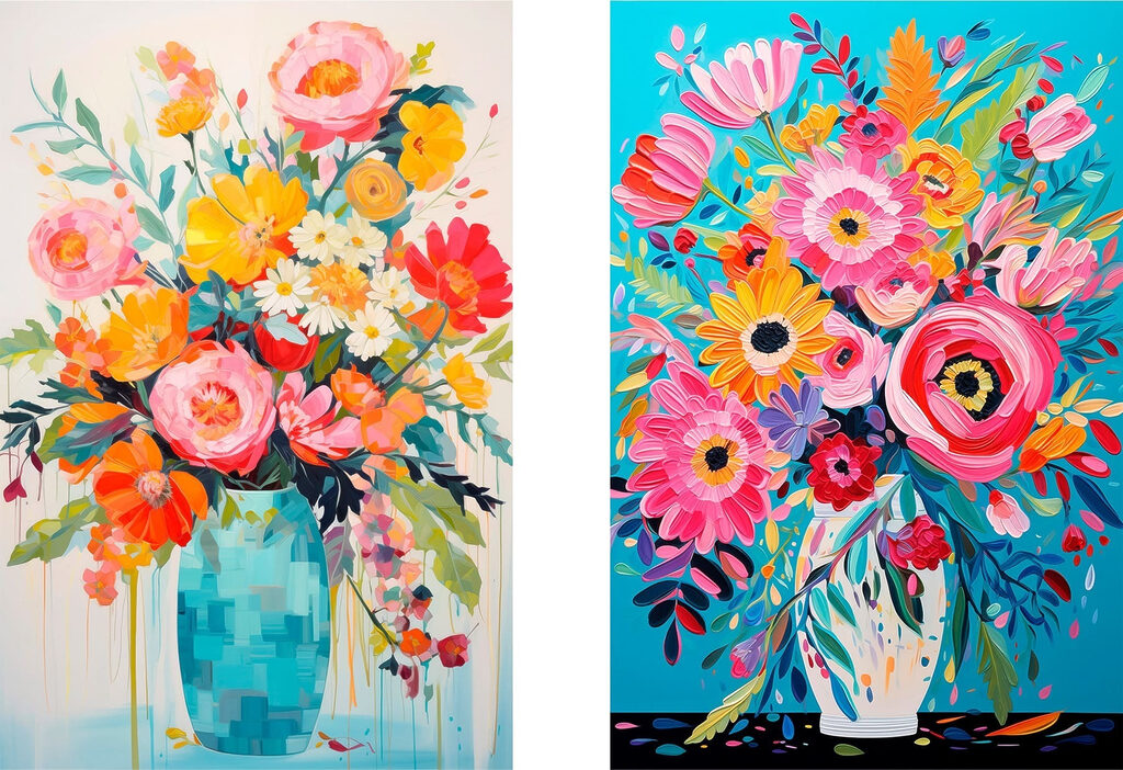 Collage van bloemenschilderijen — volledig ontwerp