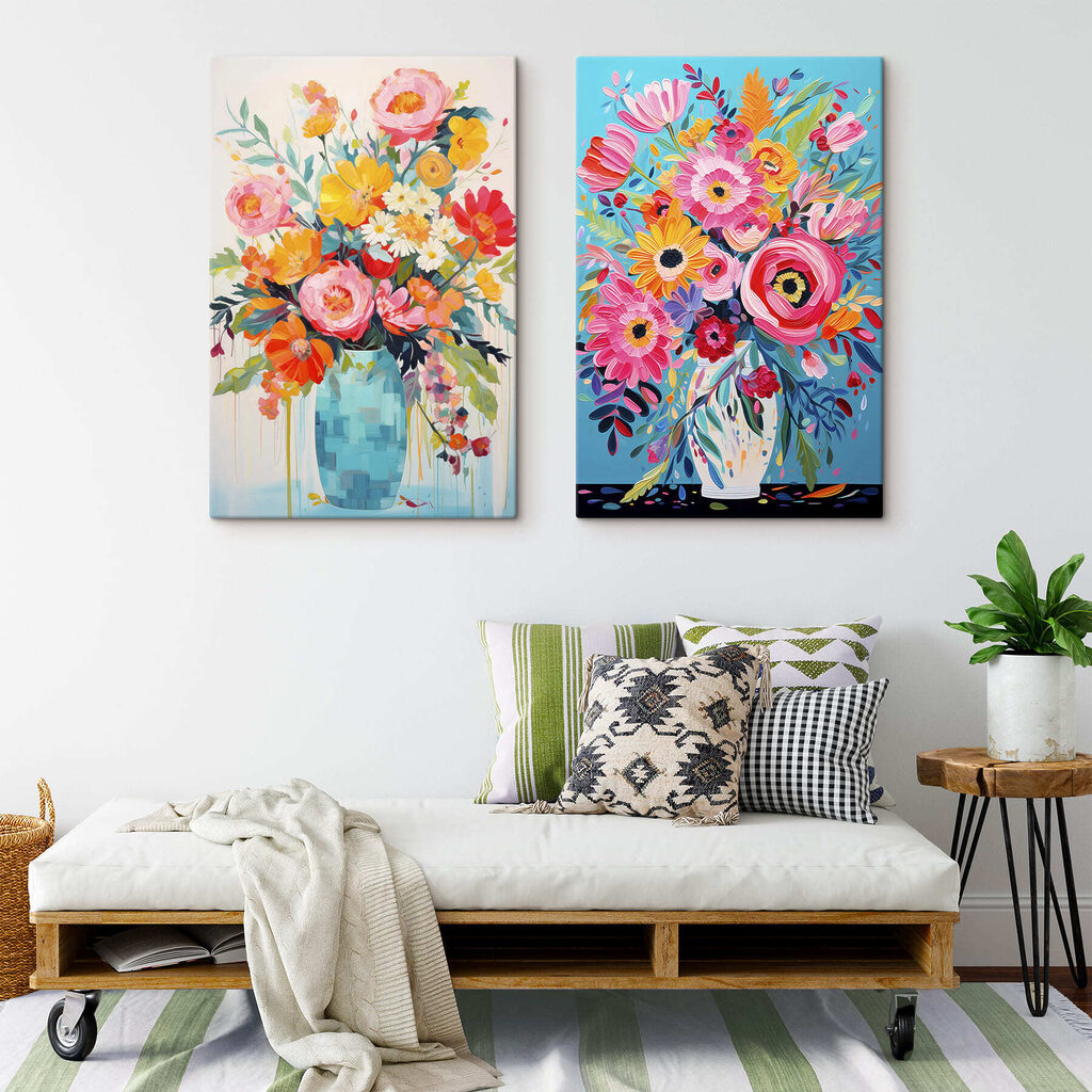 Collage van bloemenschilderijen — interieur 2