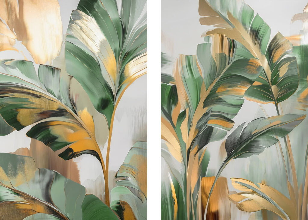 Schilderij van bladeren op een glazen oppervlak — volledig ontwerp