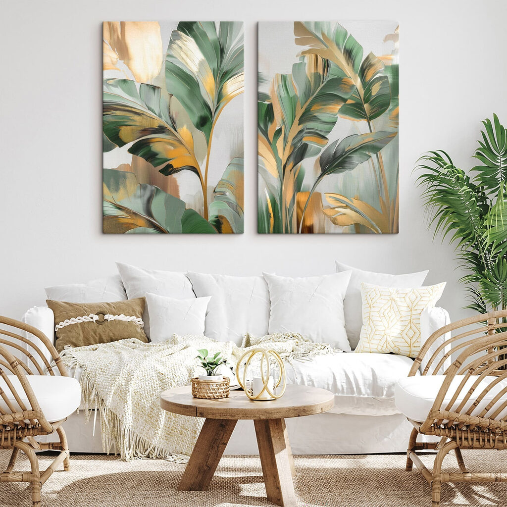 Schilderij van bladeren op een glazen oppervlak — interieur 2
