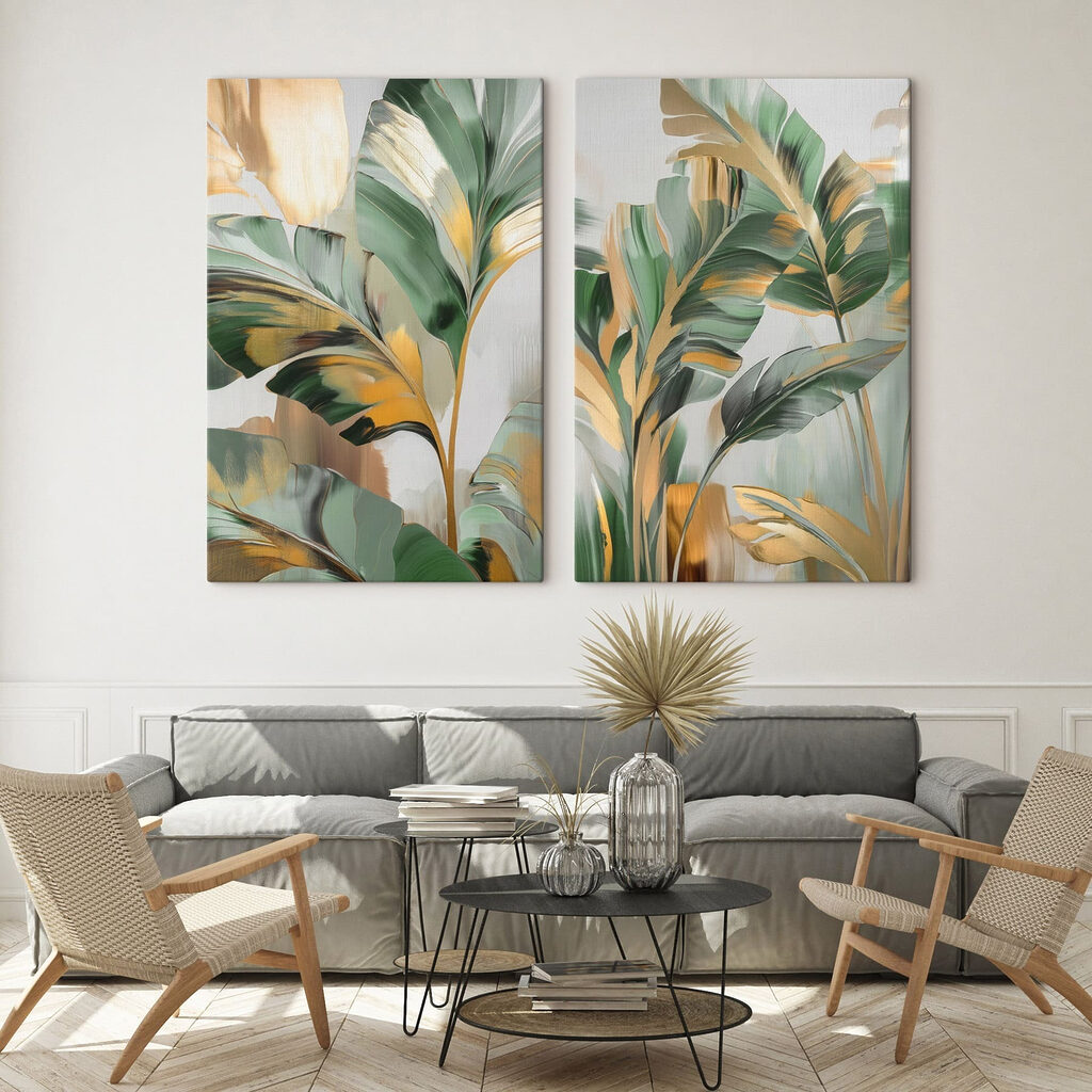 Schilderij van bladeren op een glazen oppervlak — interieur 1