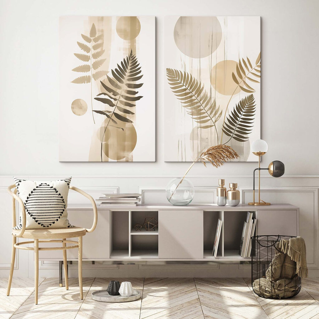 Twee kunstwerken met bladeren en cirkels — interieur 2