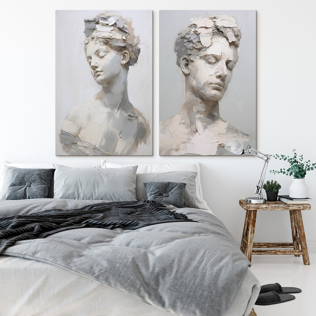 Collage van het hoofd van een vrouw in een interieur