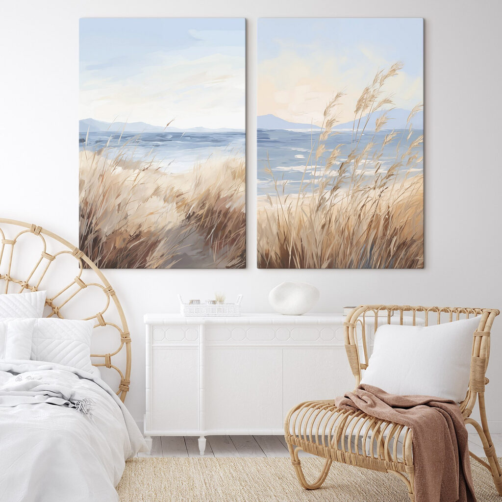 Schilderij van een strand en gras — interieur 2