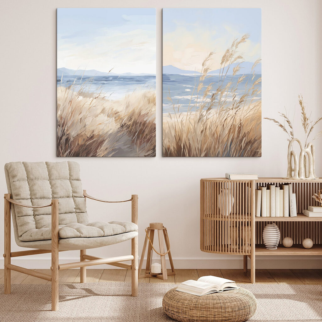 Schilderij van een strand en gras — interieur 1