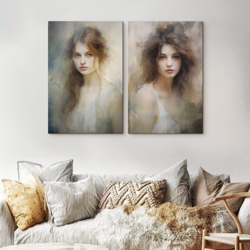 Vergelijking van het gezicht van een vrouw in een interieur