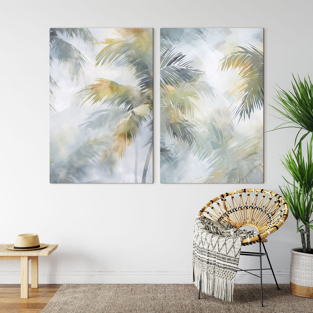 Palmbomen in de lucht in een interieur