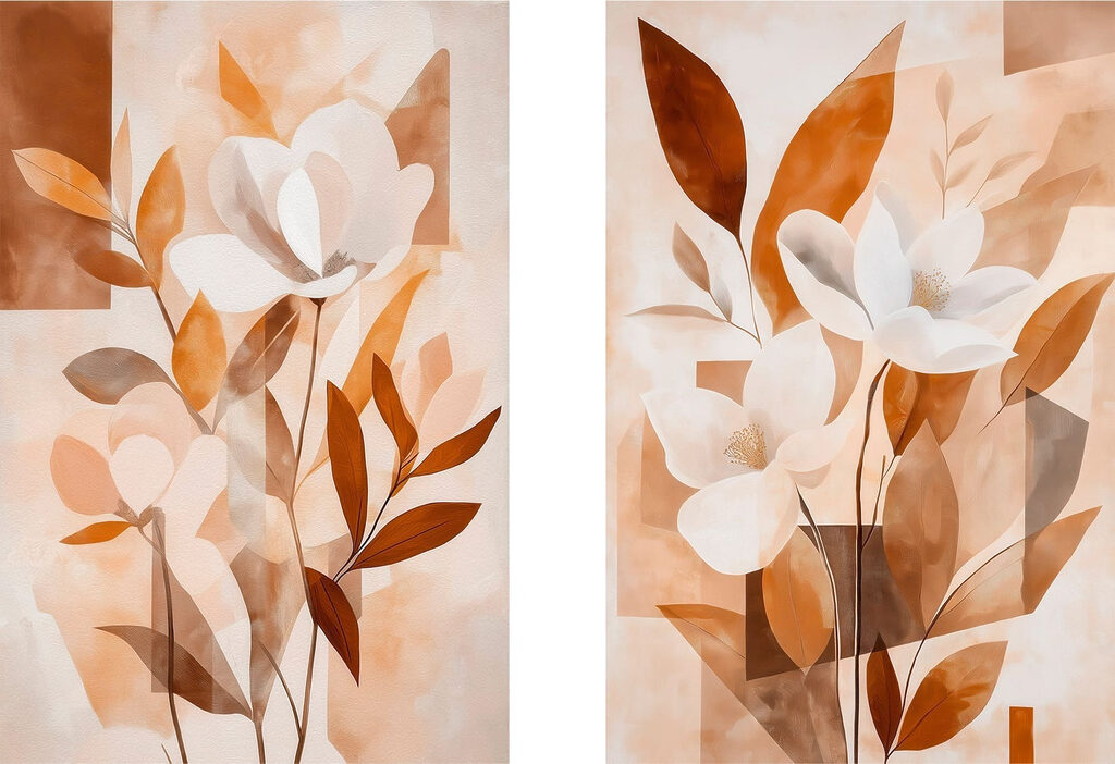Schilderij van bloemen en bladeren — volledig ontwerp