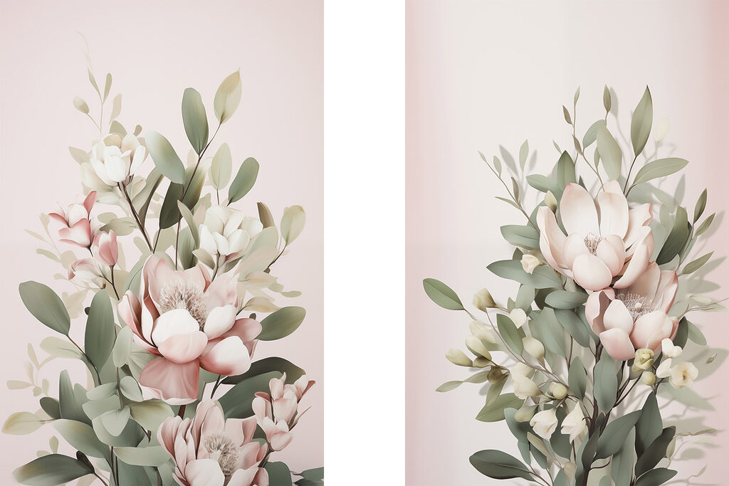 Verfijnde bloemen in zachte tinten — volledig ontwerp