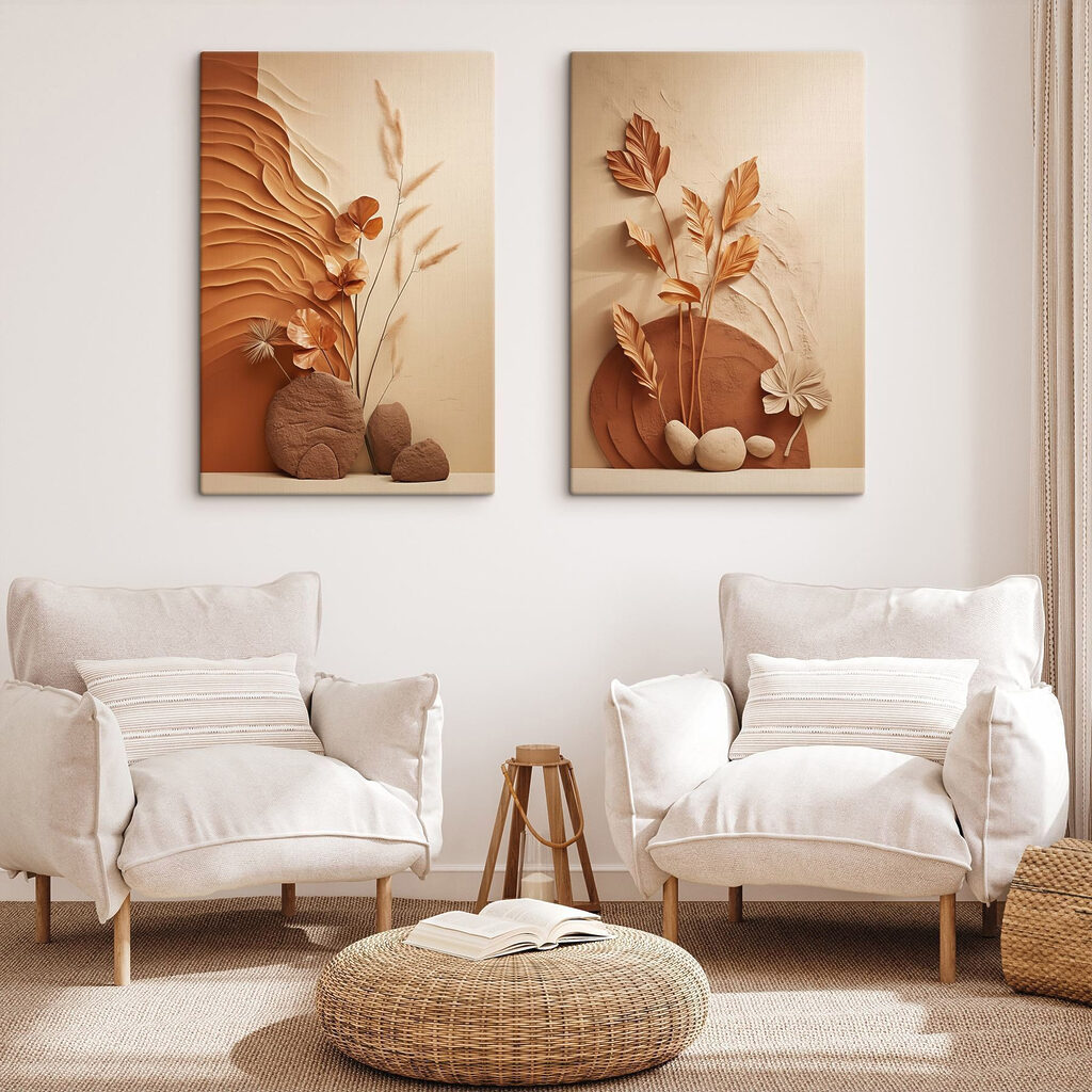 - Elegante vormen in aardetinten in een interieur