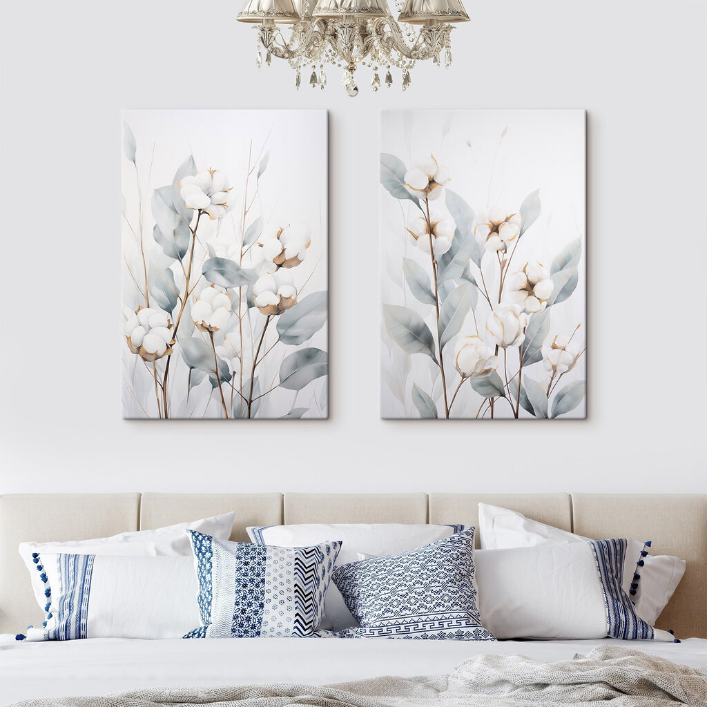 Schilderij van katoenbloemen en -bladeren — interieur 1