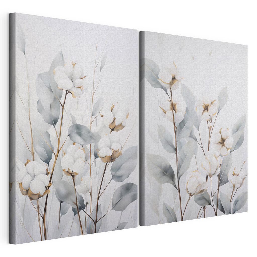 Schilderij van katoenbloemen en -bladeren — productweergave