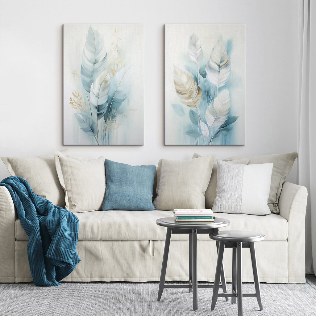Schilderij van veren en bladeren — interieur 1