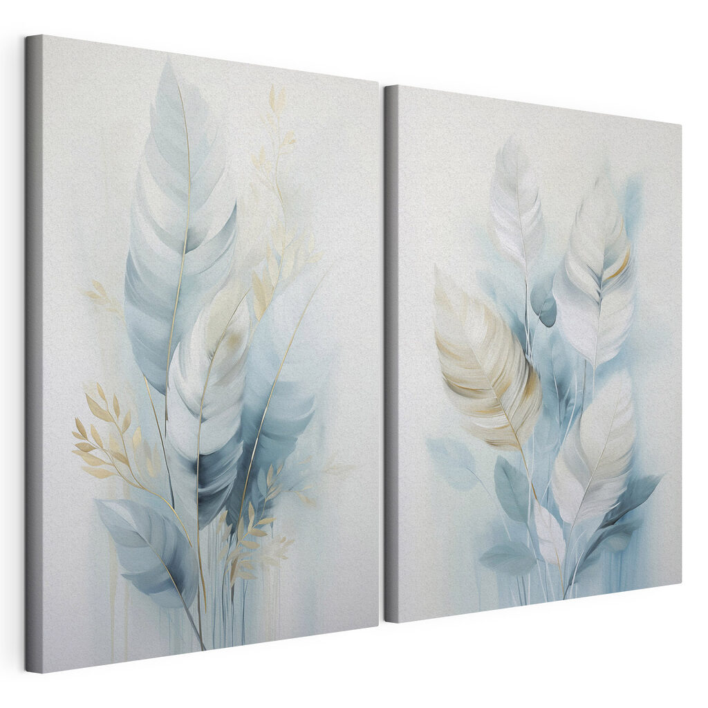 Schilderij van veren en bladeren — productweergave