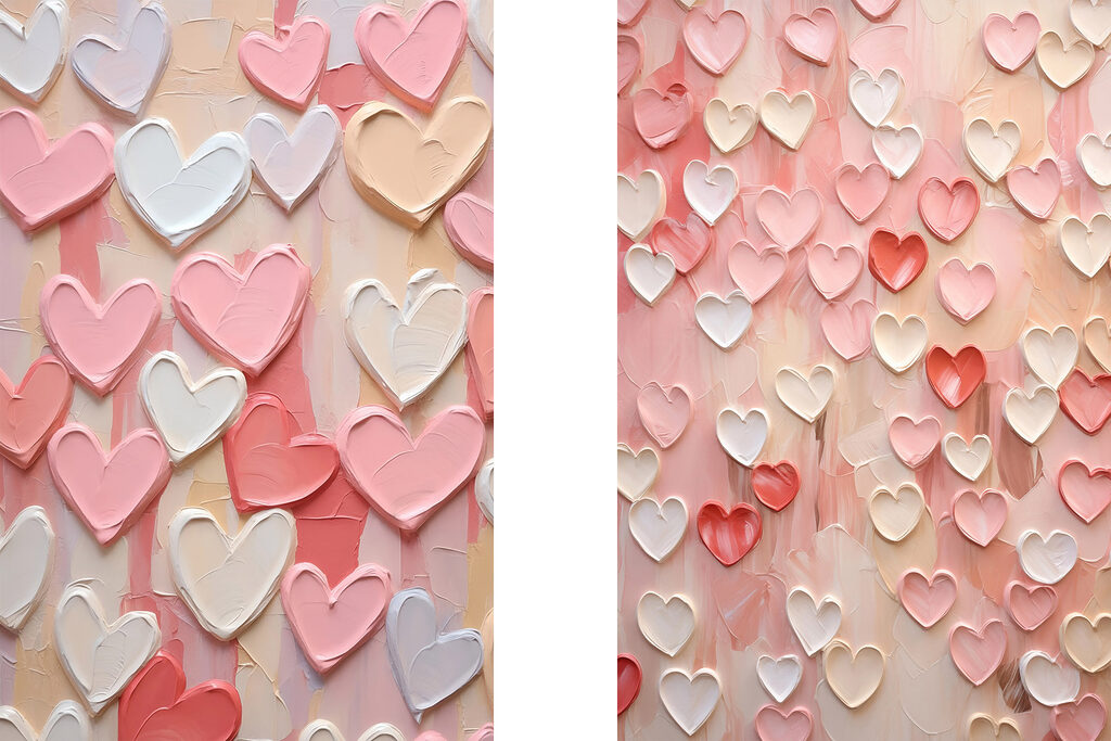 Collage van roze en witte hartjes — volledig ontwerp