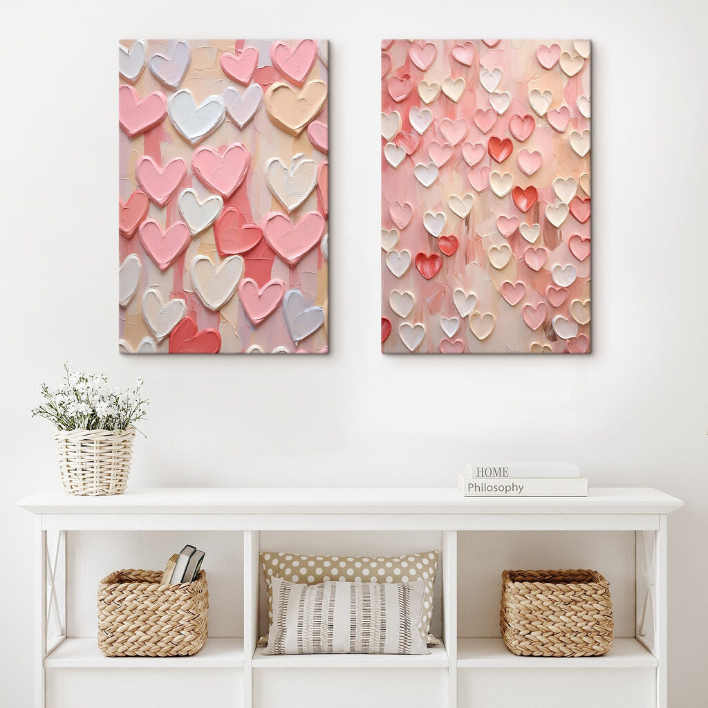 Collage van roze en witte hartjes — interieur 1