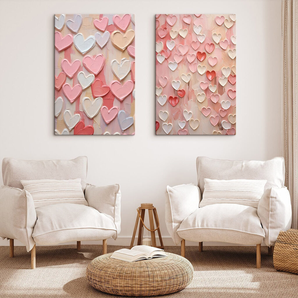 Collage van roze en witte hartjes — interieur 2