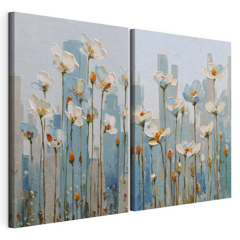 Schilderij van bloemen in een stad — productweergave