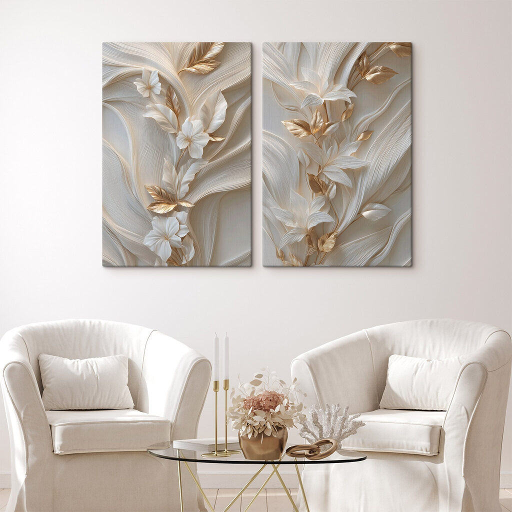 Elegant bloemmotief in zachte tinten in een interieur
