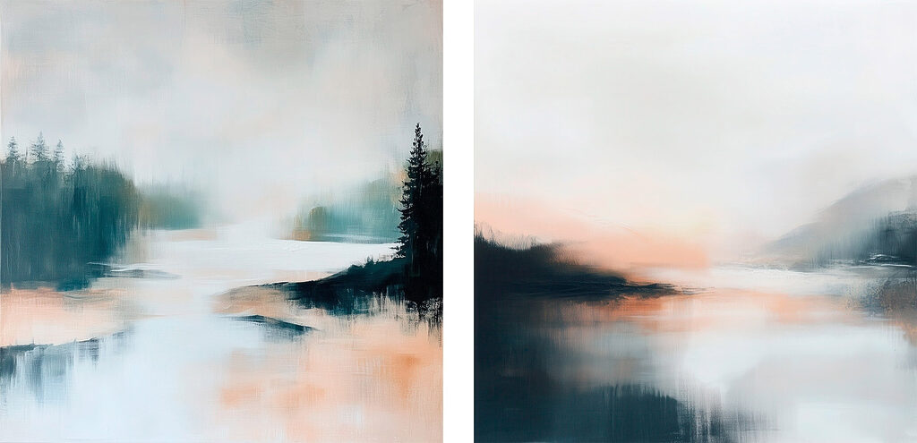 Schilderij van een meer en een boom — volledig ontwerp