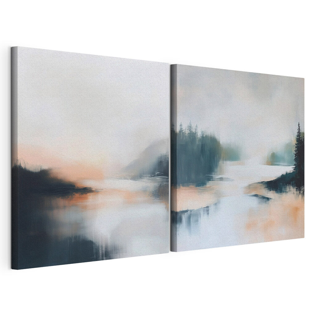 Schilderij van een meer en een boom — productweergave