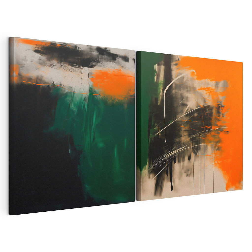 Twee kunstwerken in oranje en zwart — productweergave