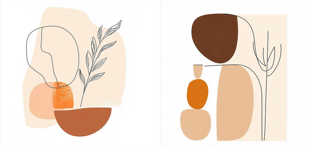 Een paar schilderijen van een vrouw en een plant — volledig ontwerp