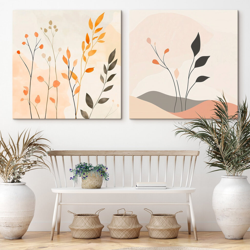 Twee afbeeldingen van planten in een interieur