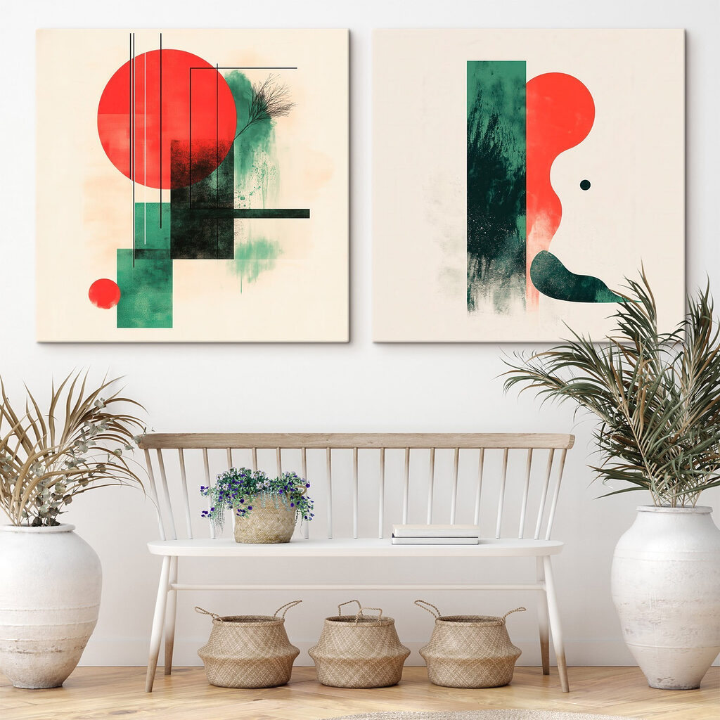 Twee kunstwerken in een interieur