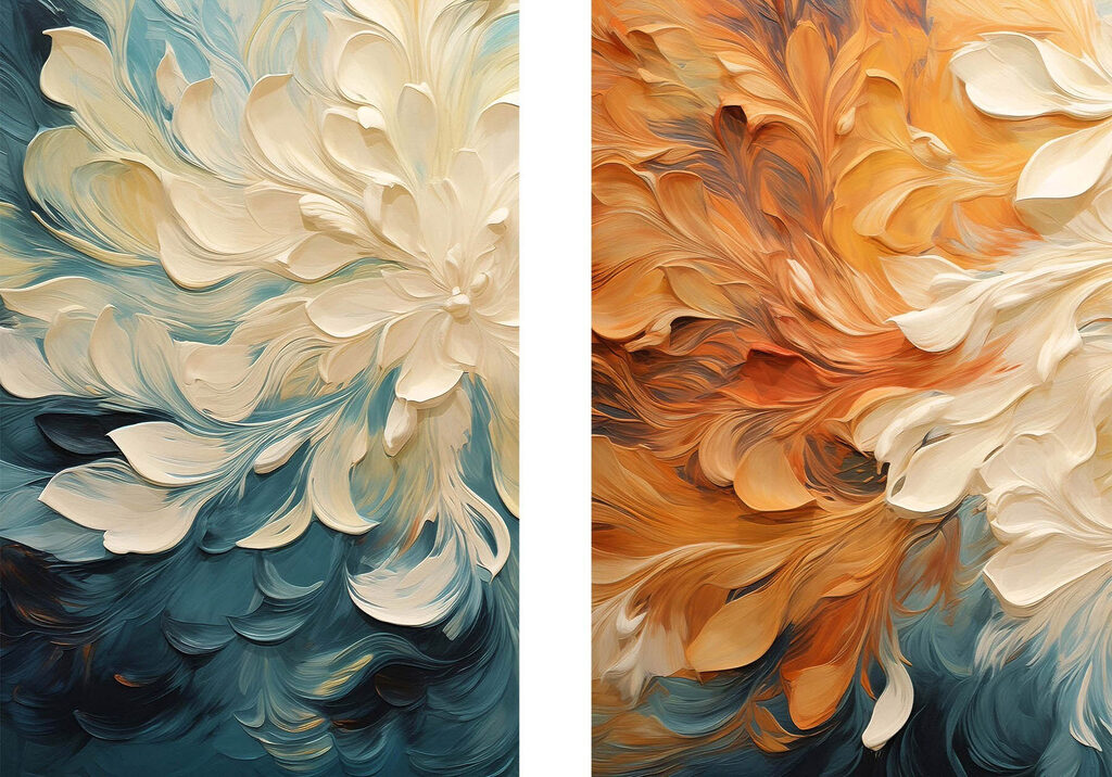 Twee afbeeldingen van bloemen op een doek — volledig ontwerp
