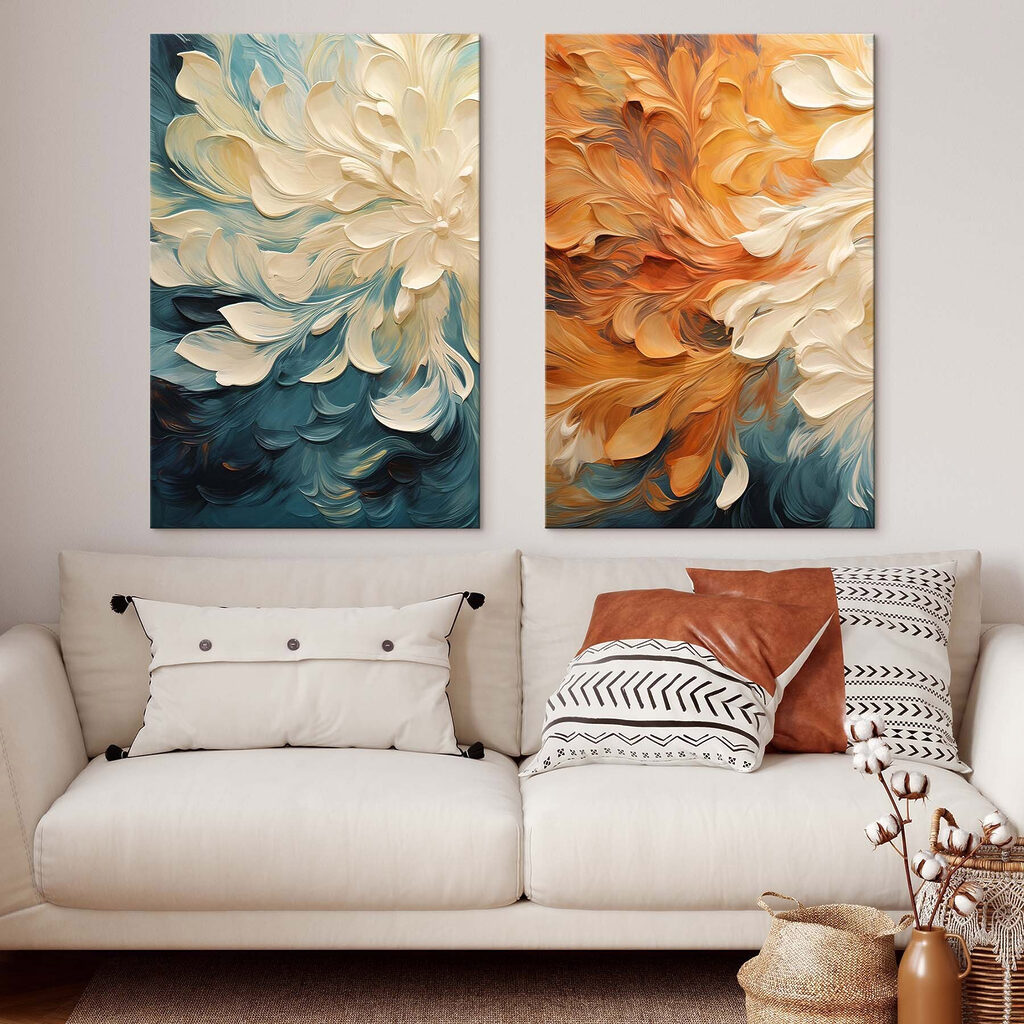 Twee afbeeldingen van bloemen op een doek — interieur 2