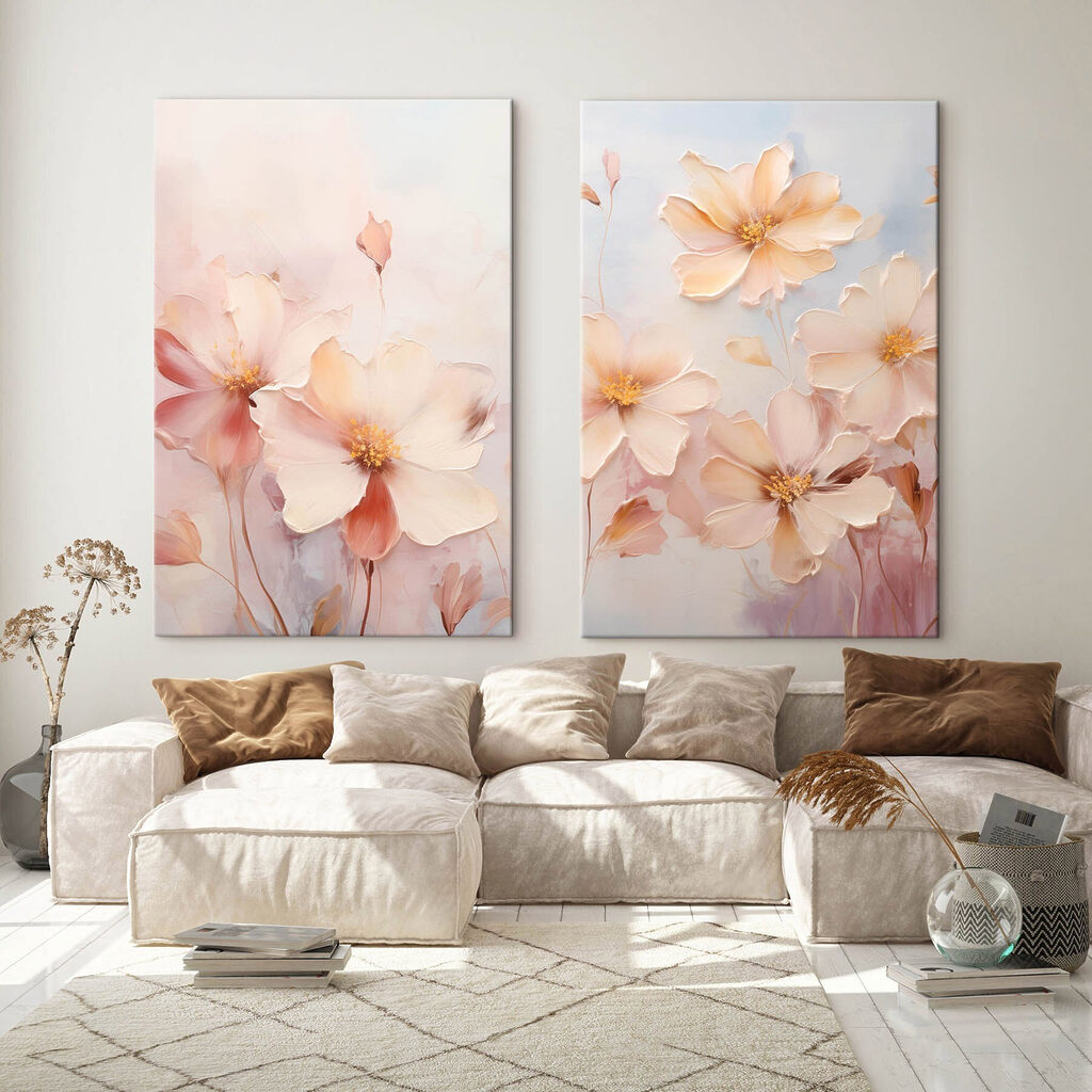 Schilderij van bloemen op een blauwe achtergrond — interieur 2