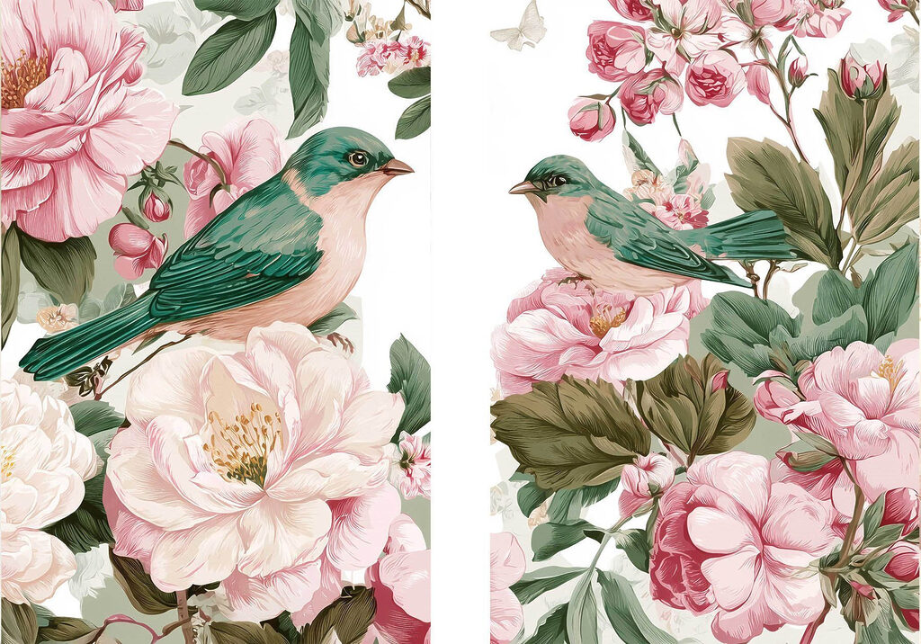 Twee vogels op een bloem — volledig ontwerp