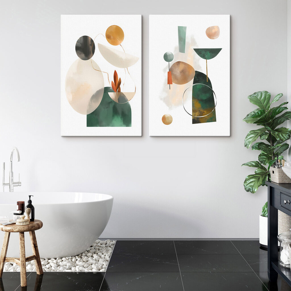 Twee afbeeldingen met verschillende vormen in een interieur