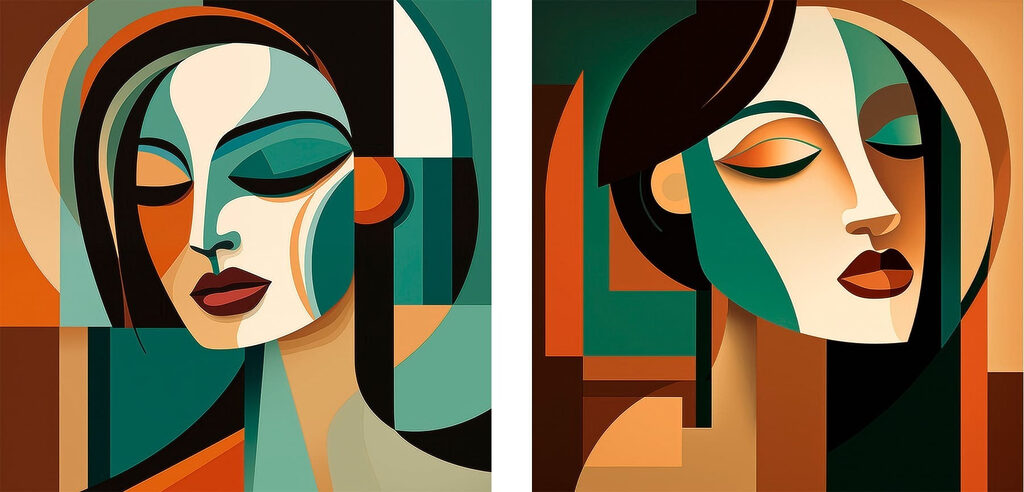 Twee afbeeldingen van het gezicht van een vrouw — volledig ontwerp