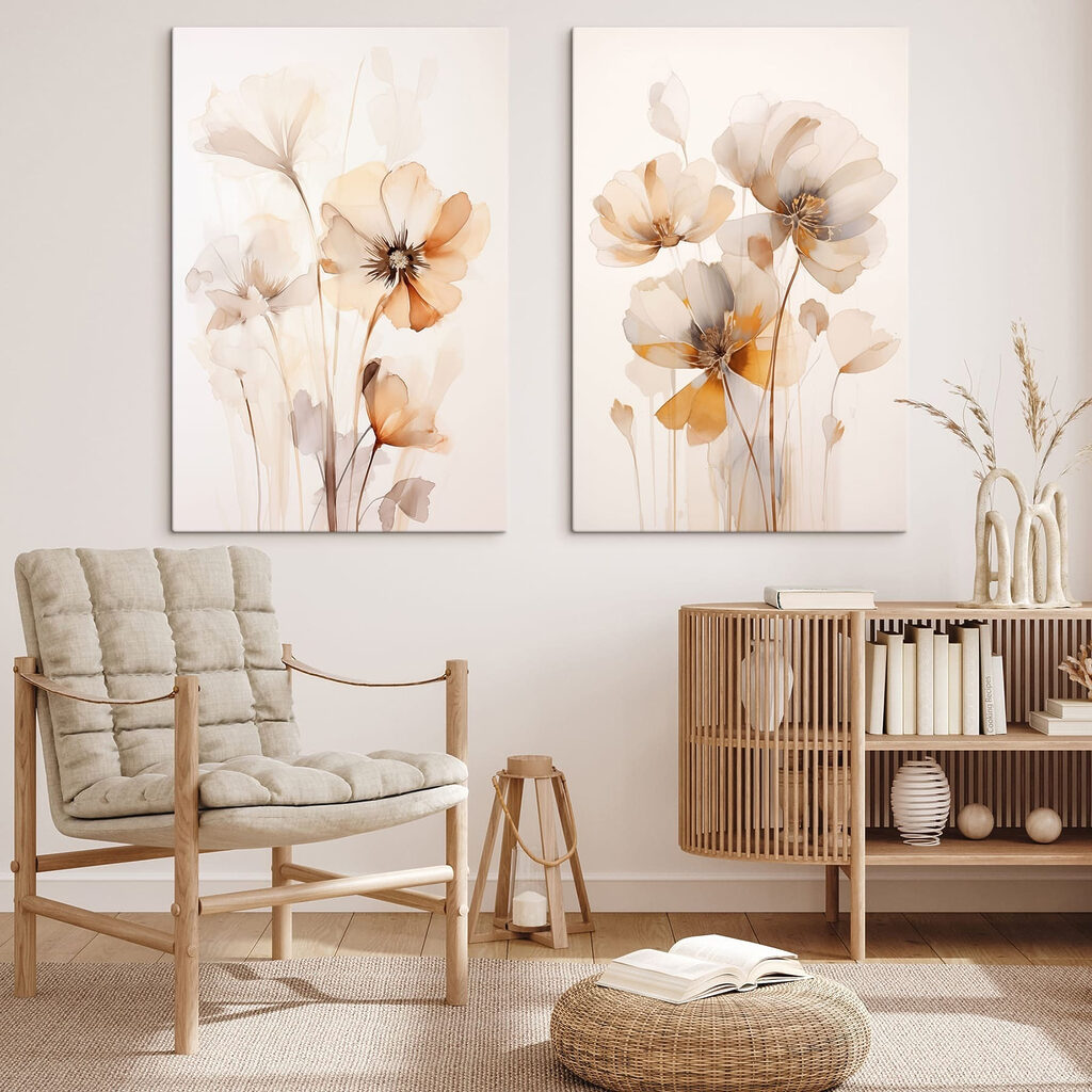 Schilderij van bloemen op een witte ondergrond — interieur 1