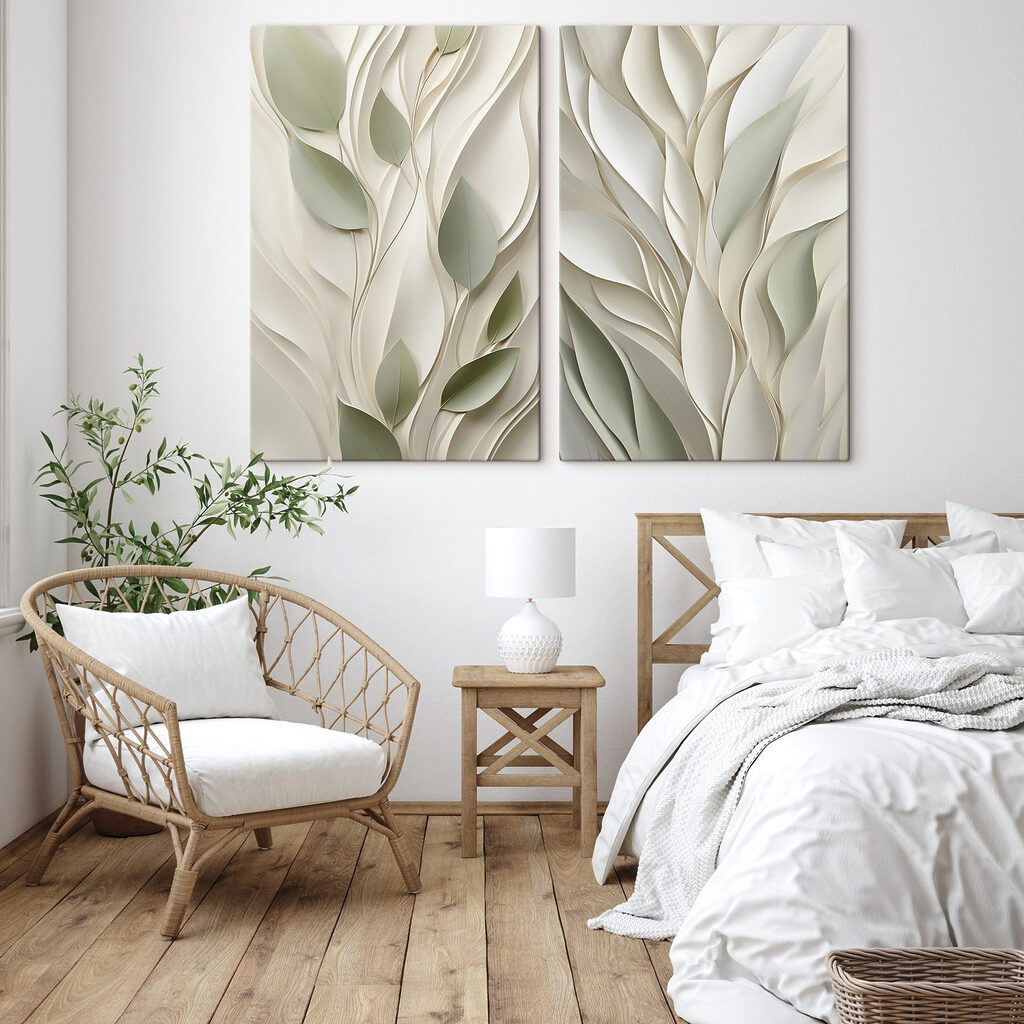 Op de natuur geïnspireerde patronen in zachte tinten in een interieur