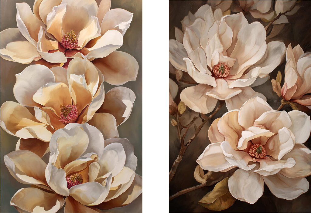 Schilderij van bloemen op een tak — volledig ontwerp