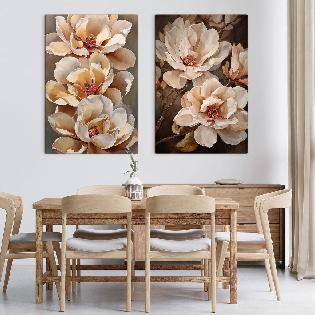 Schilderij van bloemen op een tak in een interieur