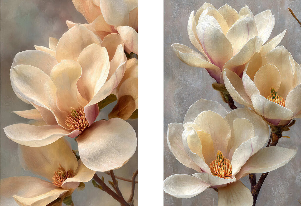 Verfijnde bloemen in zachte tinten — volledig ontwerp