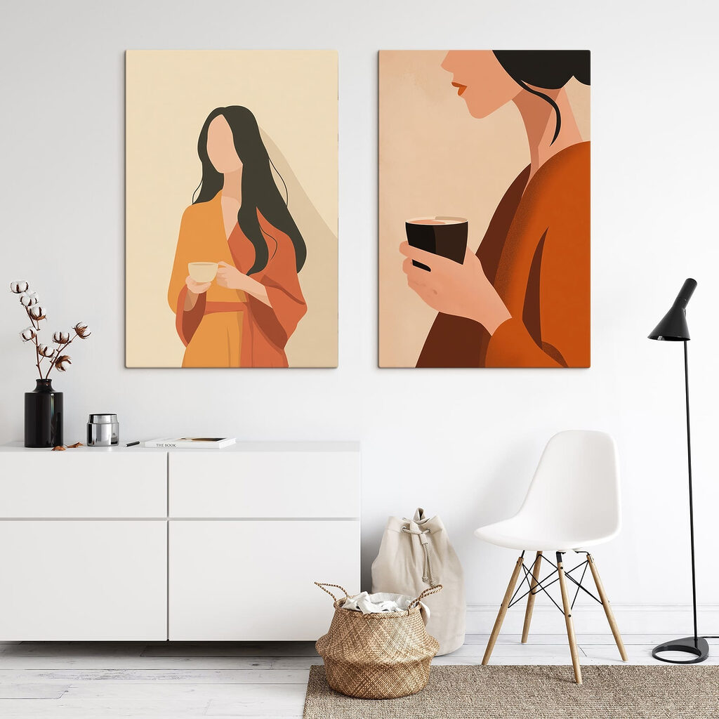 Vrouw met een kopje koffie in haar hand — interieur 2