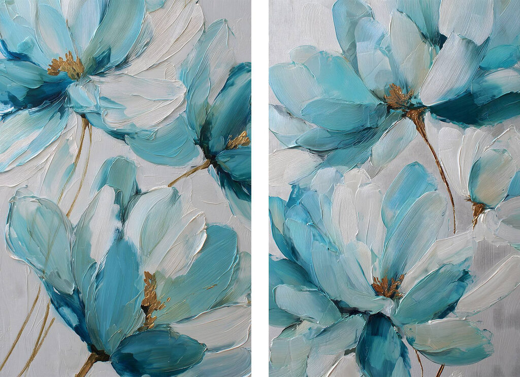 Levendige bloesems in zachte blauwe tinten — volledig ontwerp